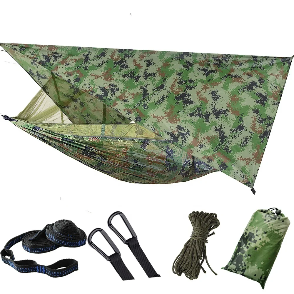 Camping Hammock With Pop Up Mosquito Net Hammock Rain Fly For 2 Person 290*140cm Outdoor Portable Windproof