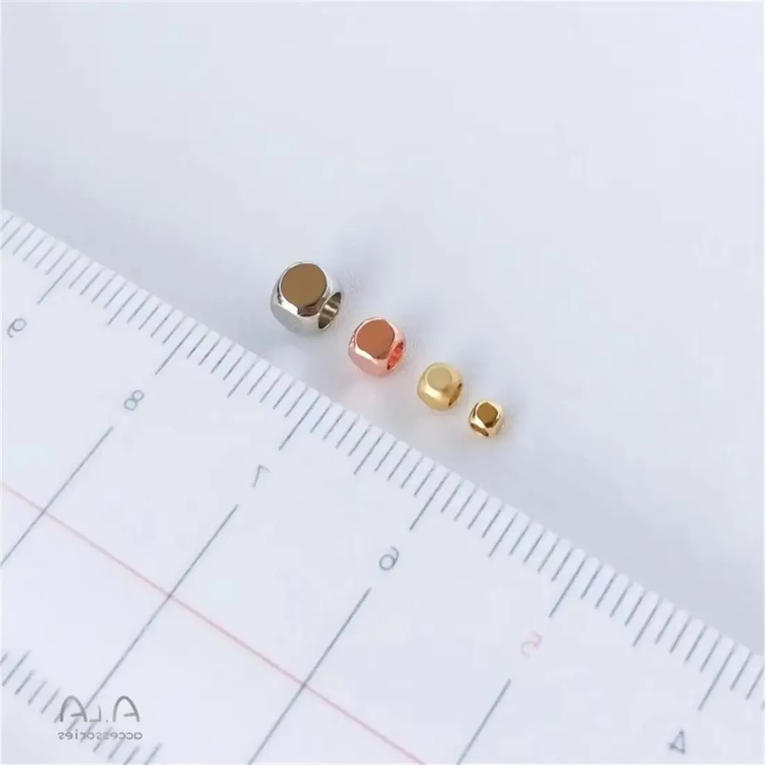 

18K Gold-Color White Gold Matte Gold Small Square Beads Loose Beads Square Beads DIY Pearls Crystals Jade Beads Accessories