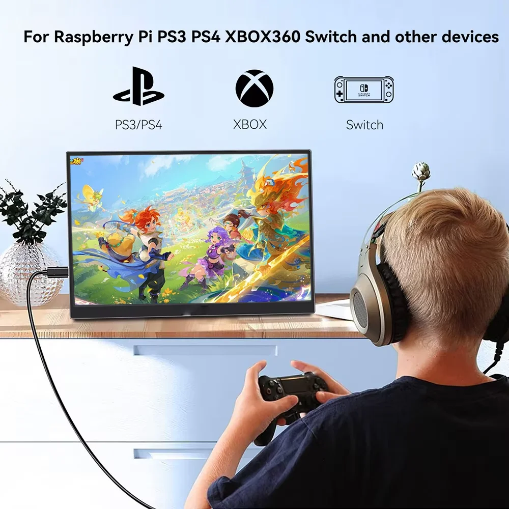 Moniteur Portable 15.6/14 pouces, panneau IPS 60Hz, écran tactile, compatible HDMI, avec commutateur PS4, PS5, haut-parleur intégré pour ordinateur Portable