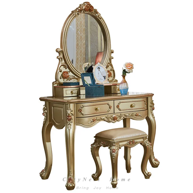 For Bedroom furniture French dressing table luxury champagne gold dressing table dressing cabinet size apartment
