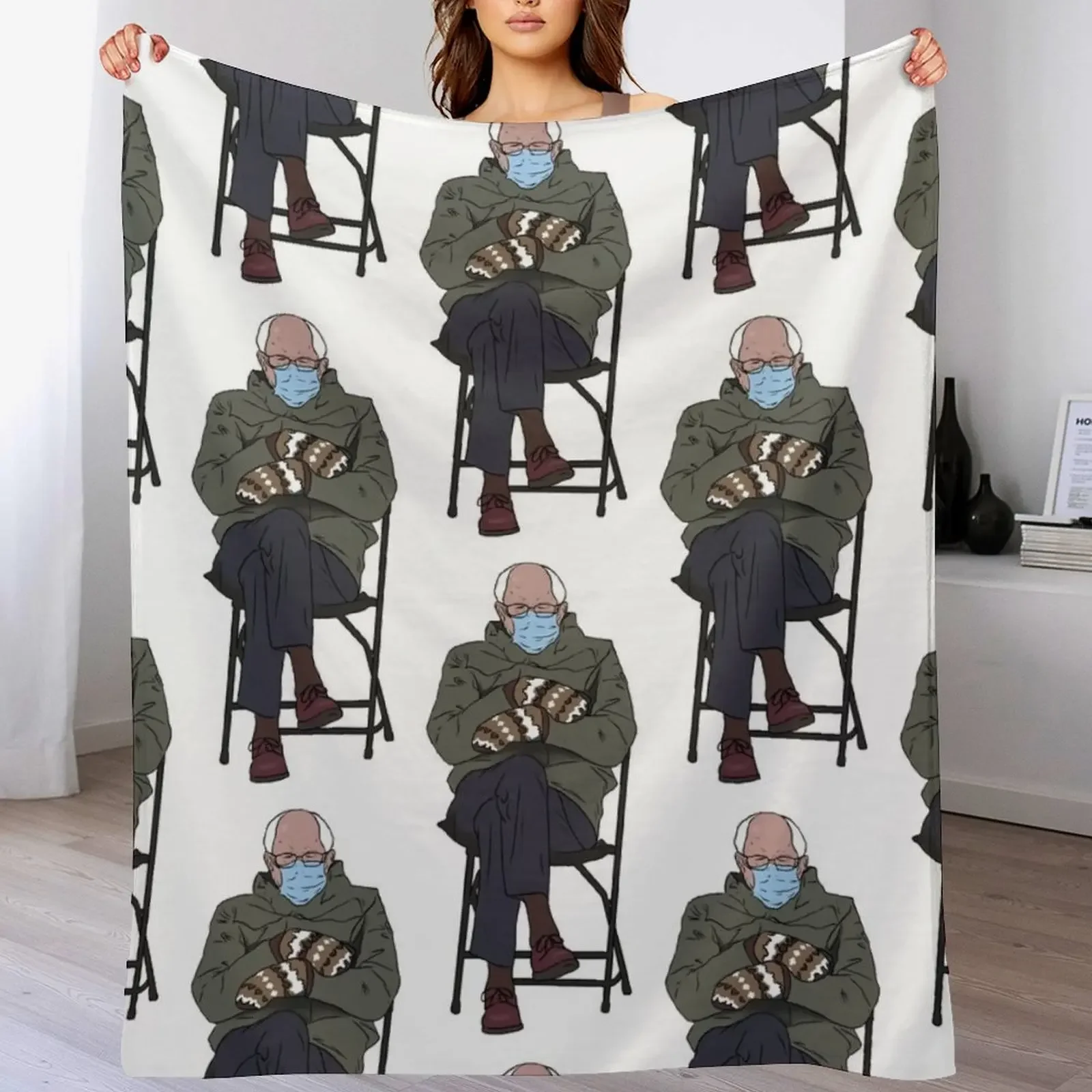Bernie Mitten Throw Blanket Compact Warm Blanket for Car Road Trip