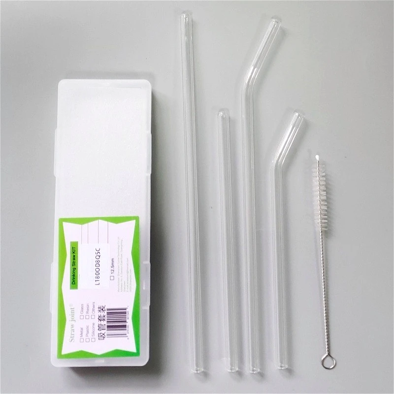 18mm 25mm Borosilicate Transparent Straight Curved Glass Straw–Coffee & Beverage Straw with Cleaning Brush Creative Gift