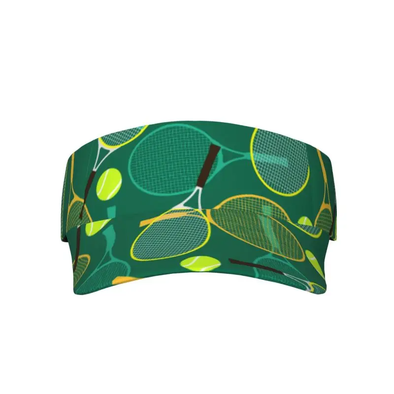Tennis Rackets and Balls Print Sports Sun Visor Hats Unisex Lightweight Packable Cooling Empty Top Visor Hat for Running Tennis