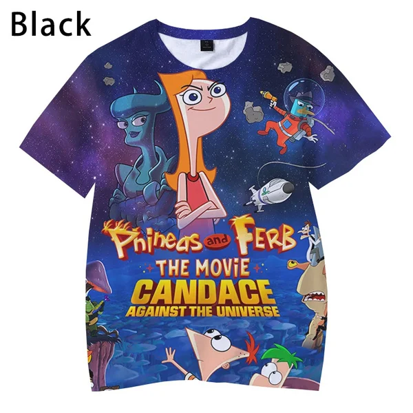 2024 Phineas and Ferb The Movie Candace Against the Universe 3d T-shirt Summer Hip Hop Graphic Short Sleeve Printed T Shirt