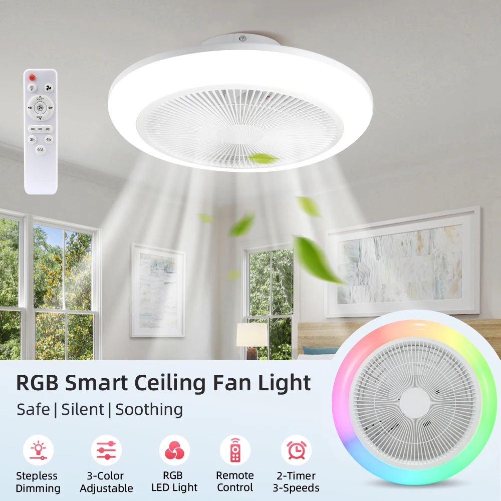 Luces Led de ventilador de techo de 72W RGB 110-265V lámpara de ventilador de gran tamaño con Control remoto para sala de estar luz regulable