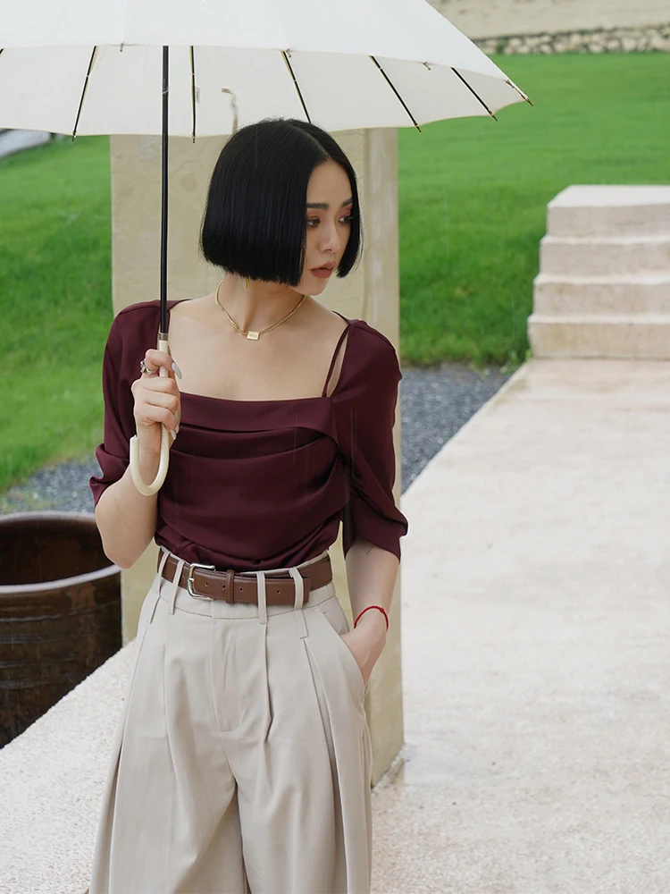 

Футболка женская с квадратным вырезом в стиле ретро, свободного кроя, утягивающая, элегантная, для весеннего сезона, для повседневной носки