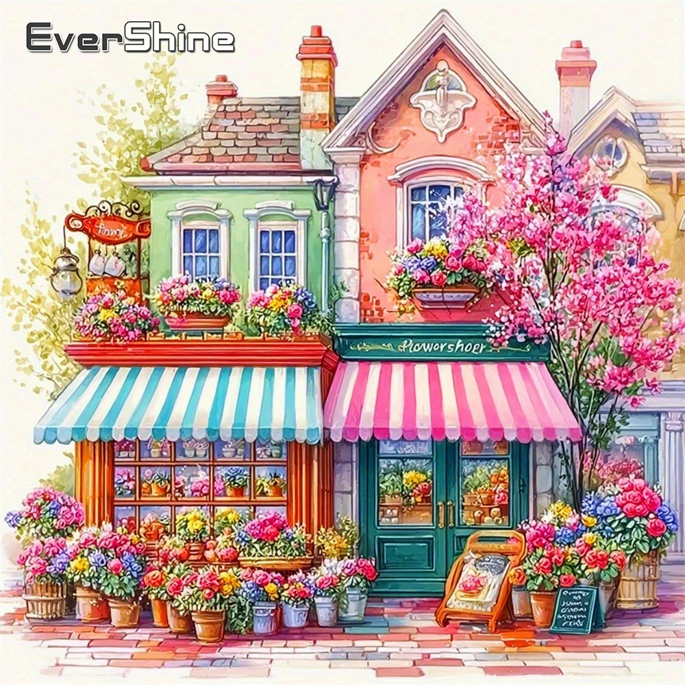 Evershine Diamond Mosaic Street Full Square Drill Painting Landscape 5D Rhinestones Picture Embroidery Flower House Wall Art