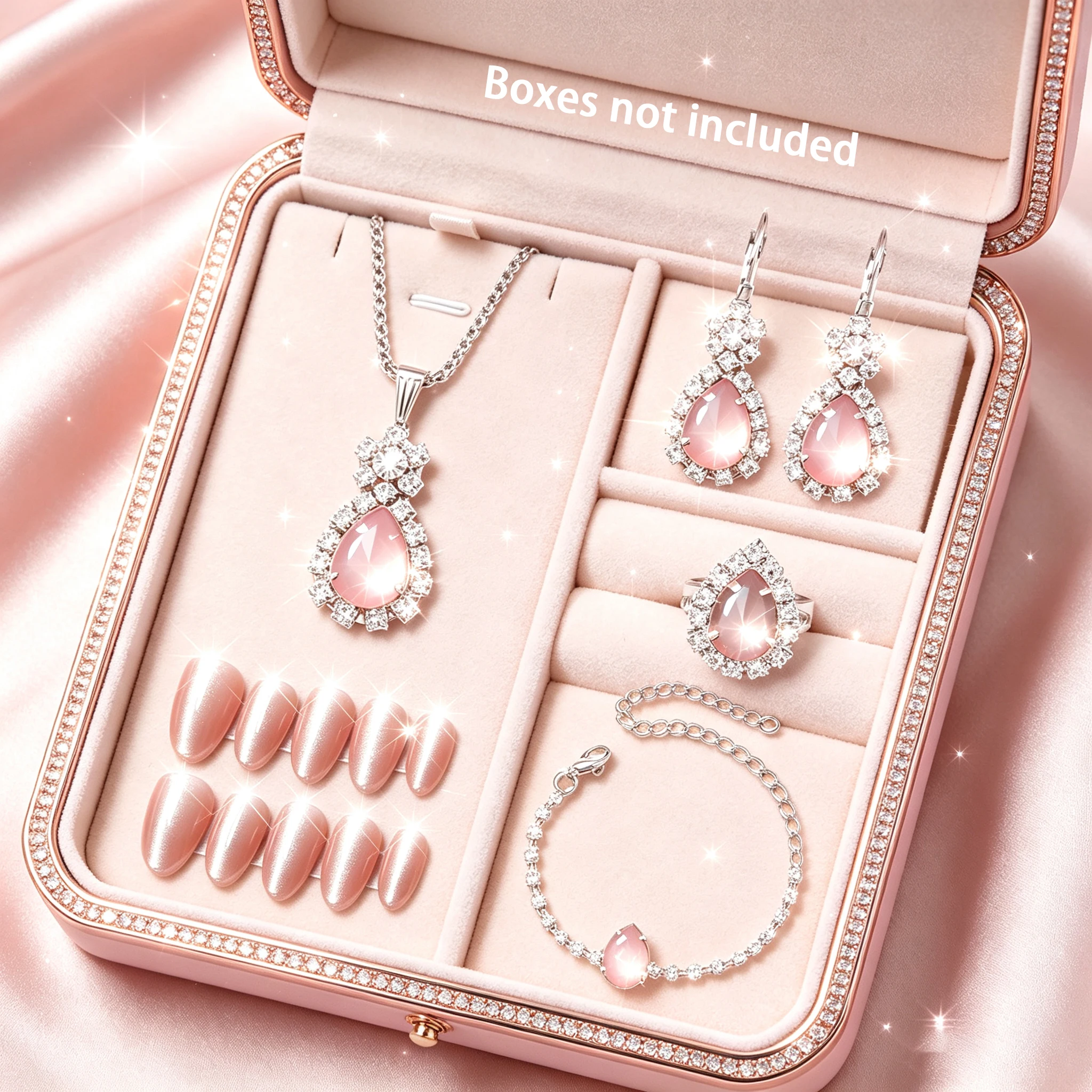 35PCS Fashion Drip Necklace Earrings Ring Set+Press-on Nails Women Jewelry Set Shining Party Jewelry Gifts ( Boxes Not Included)