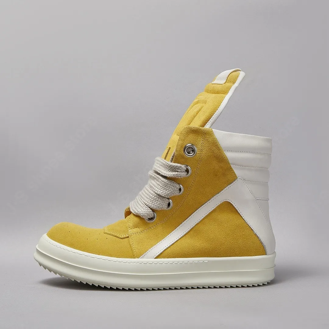 

Brand Men Shoe Ricks Women Sneaker Yellow Suede Casual Shoes High Top Shoes Ankle Boot Leather Zipper Owen Thick Sole Flat Shoes