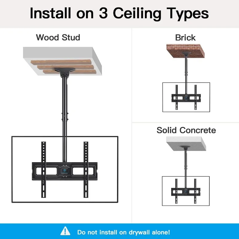 Decken-TV-Halterung für 26-65-Zoll-Flachbildschirme, hängende, verstellbare Decken-TV-Halterung, passend für die meisten LCD-LED-OLED-4K-Fernseher
