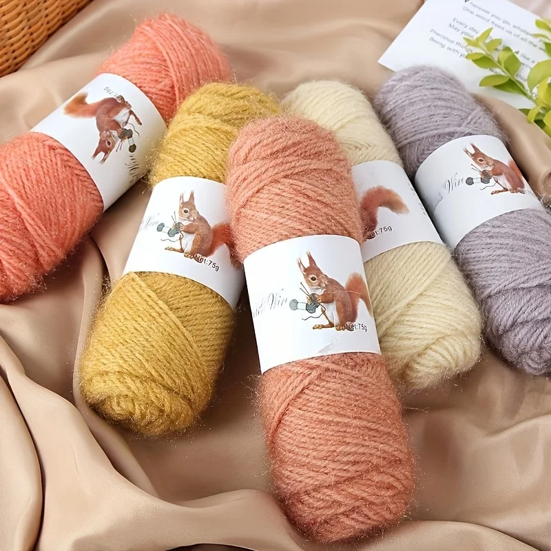 Bright Silk Squirrel Down High-grade Ball Does Not Fade Hand-woven Medium Thick Yarn Woven Hat Scarf Jacket