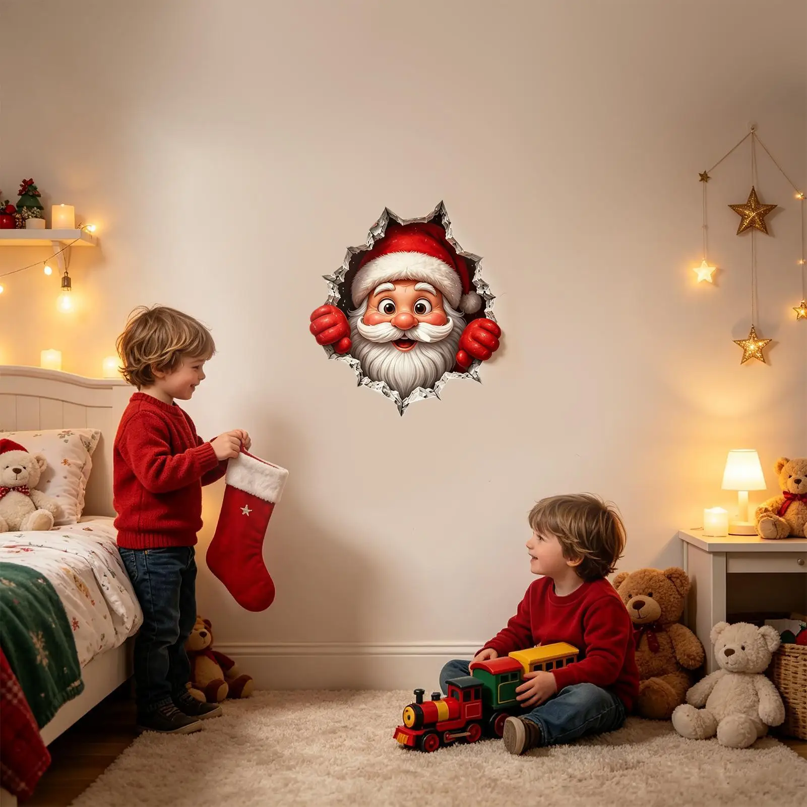 Christmas Wall Decals Self-Adhesive 3D Visual Holiday Decorations Art Christmas Wall Decorations for Winter Holiday Nursery