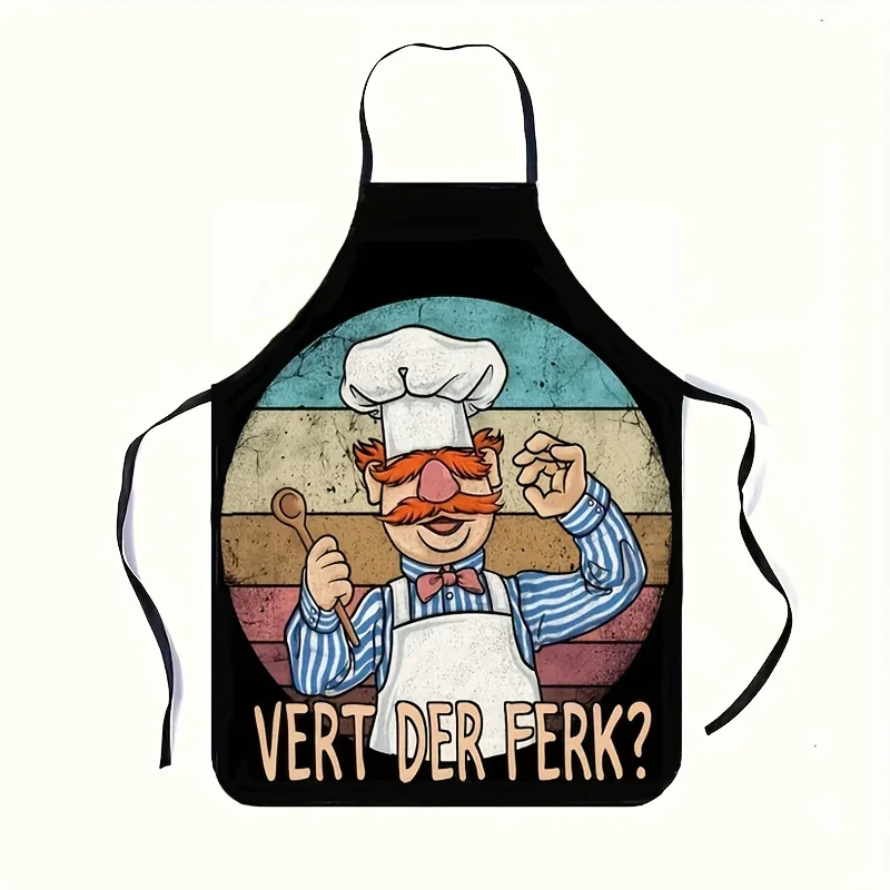 

Фартук унисекс с героями мультфильмов шеф-повара, забавный «VERT DER FERK» Дизайн слогана, идеально подходит для домашней кулинарии и выпечки, игривый кухонный подарок