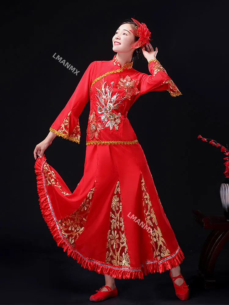 

Yangge performance costume, women's skirt style, new middle-aged and elderly stage performance costume