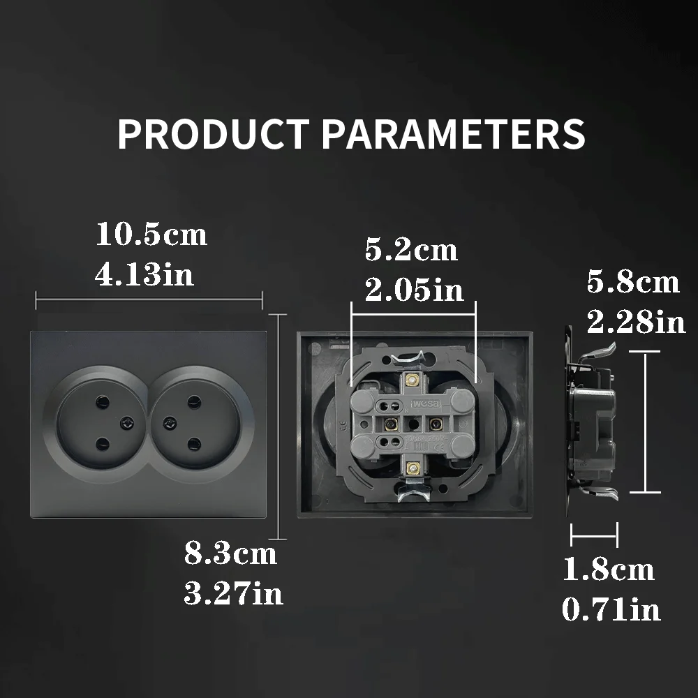 WESA-toma de corriente doble para pared, toma de corriente estándar de la UE, color negro, 16A, retardante de llama, pintura en aerosol, Plástico