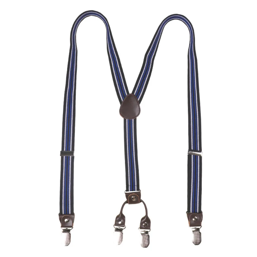 Bretelle retrò moda per uomo Clip in metallo Bretelle tipo Y stile britannico Accessori per abiti Clip per bretelle a righe antiscivolo da uomo