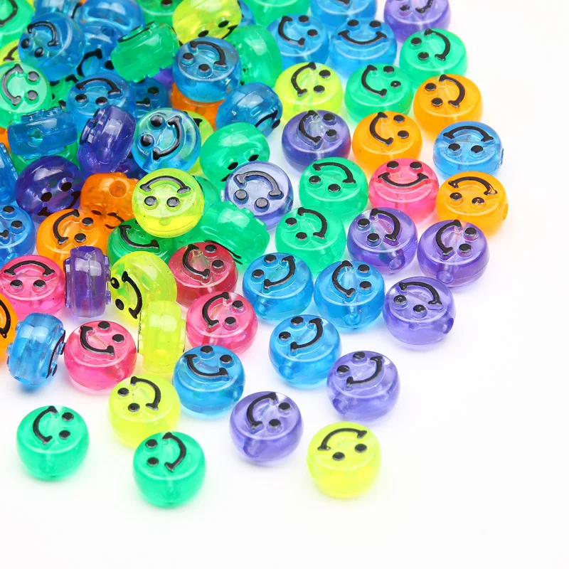 50pcs 10mm Colorful Smile Face Acrylic Beads Luminous Spacer Loose Beads For Jewelry Making Diy Bracelet Necklace Accessories view 2