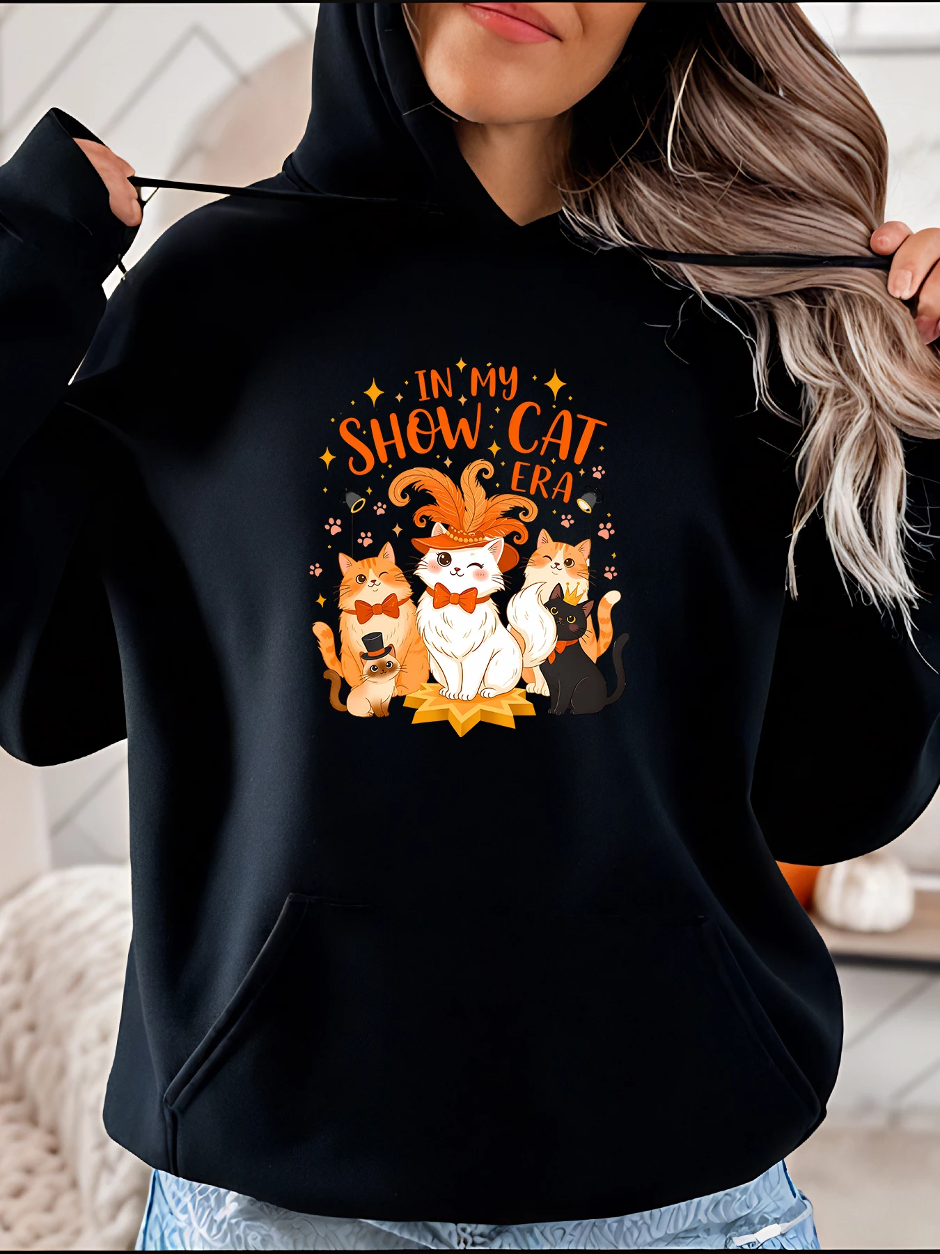 Niedlicher Katzen-Kapuzenpullover in meiner Show, Katzen-Ära-Druck, lässiges Damen-Sweatshirt, Herbst-Winter-Mode, Geschenk für Katzenliebhaber 280