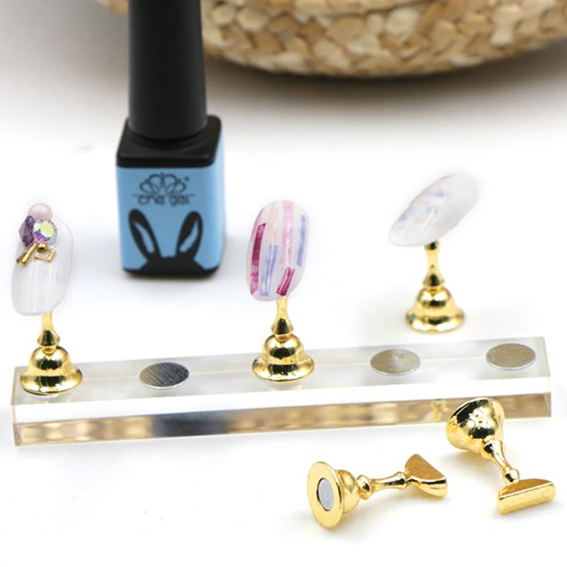 ABVS New Magnetic Acrylic Manicure Tools Nail Practice Hand Nail Exercises Pedestal Nail Supplies Nail Tips Display Stand gold