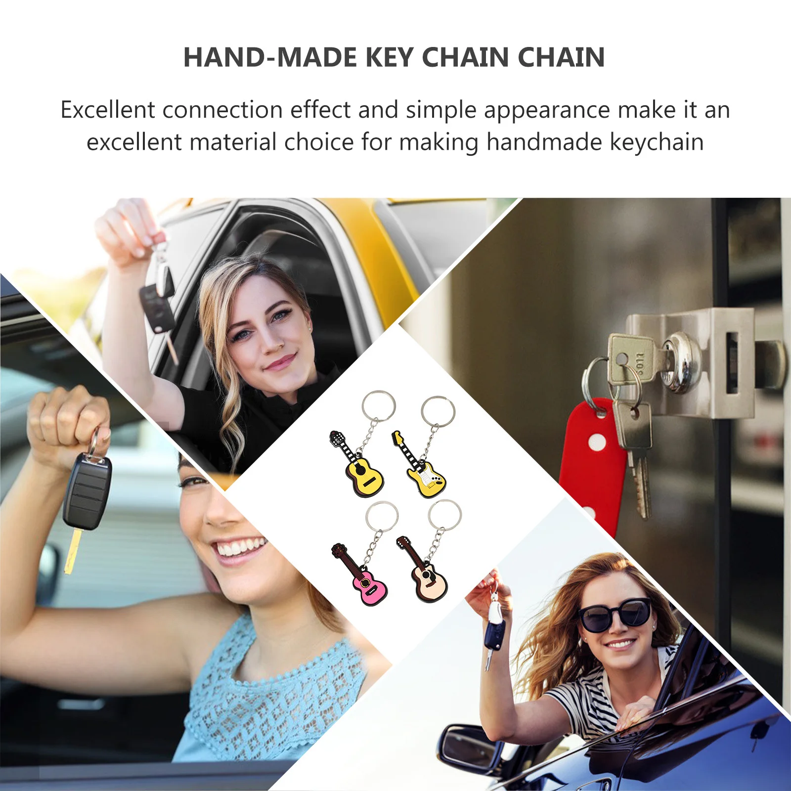 

4 Pcs Cell Phone Guitar Pendant Lovers Decorations PVC Soft Glue Miniature Musical Instrument Keychain