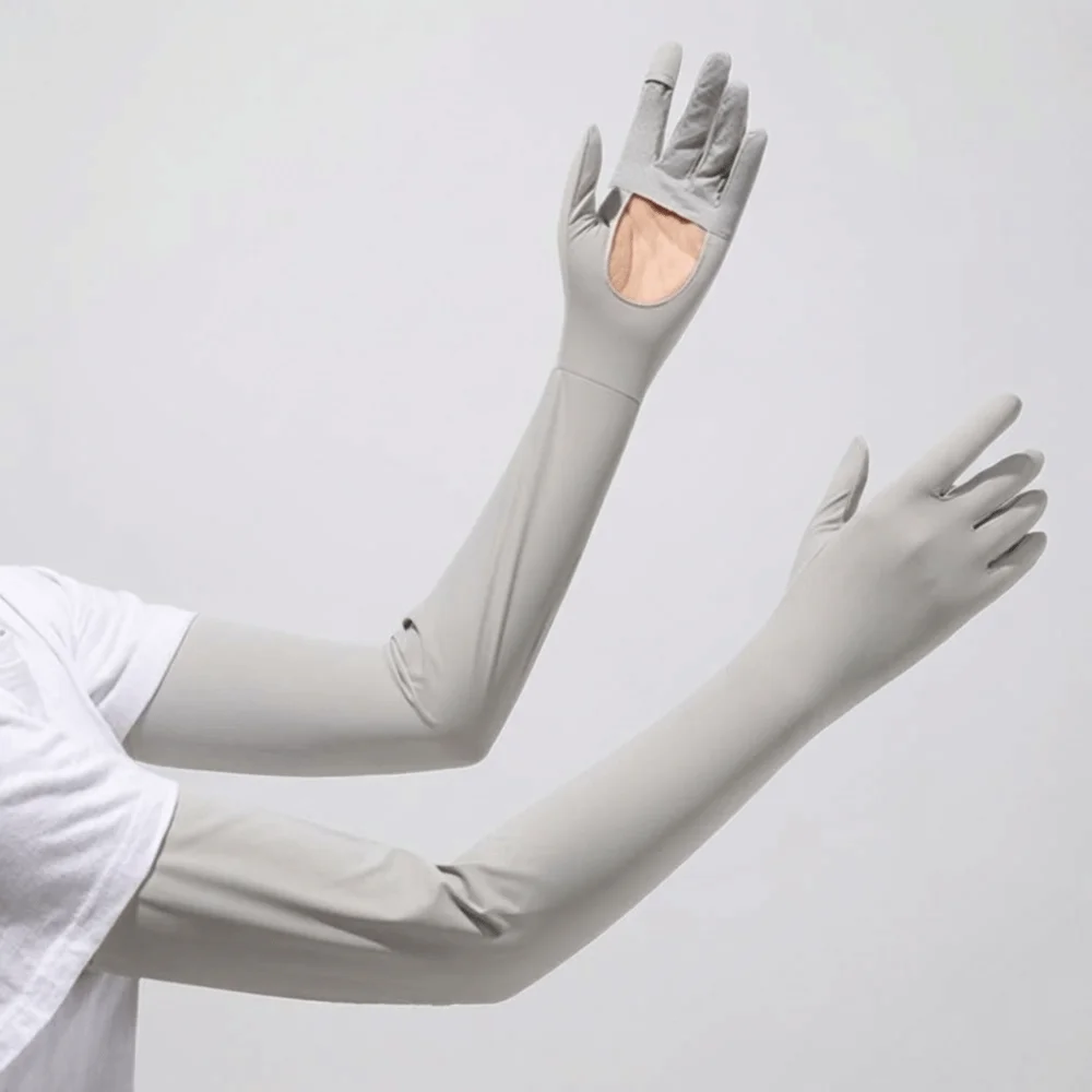 Lightweight Solid Color Long Sleeve Non-slip Flip Ice Silk Arm Sleeve Sun Protection Breathable Summer Arm Cover Running