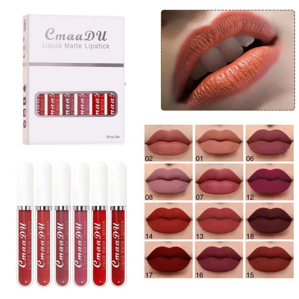 6 Colors Lipstick Set Matte Lip Gloss Waterproof Natural Moisturizing Waterproof Lasting Lipsticks Beauty Cosmetic Non Stick Cup