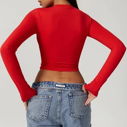 Women Solid Color Long Sleeve Top Yoga Shirts Workout Fitness Gym Sports Top Push Up Running T-Shirt Training Crop Top Sportwear