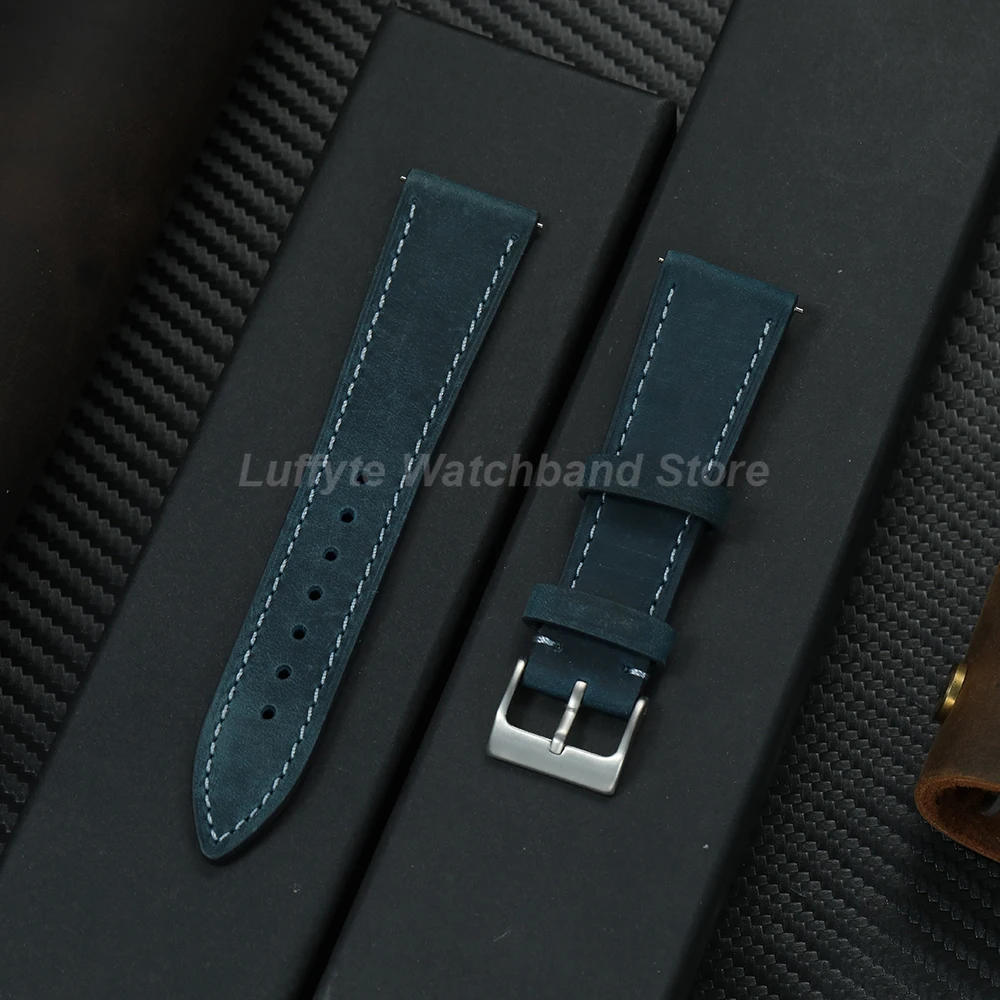 Premium Crazy Horse Leather Mens Watch Band Quick Release Design 18mm 19mm 20mm 21mm 22mm Comfortable Wristwatch Strap image 5