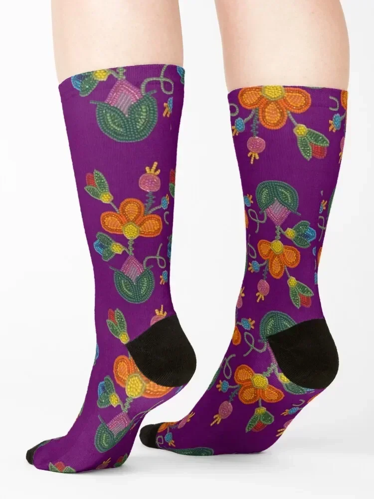 A Beaded Bloom on Purple Socks crazy winter thermal christmas gifts men cotton high quality Socks Woman Men's