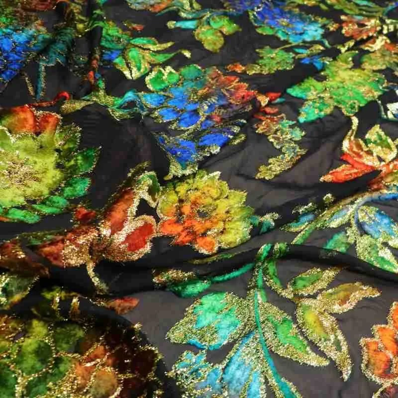Woven velvet jacquard positioning hand-painted fabric for high-end dress and cheongsam
