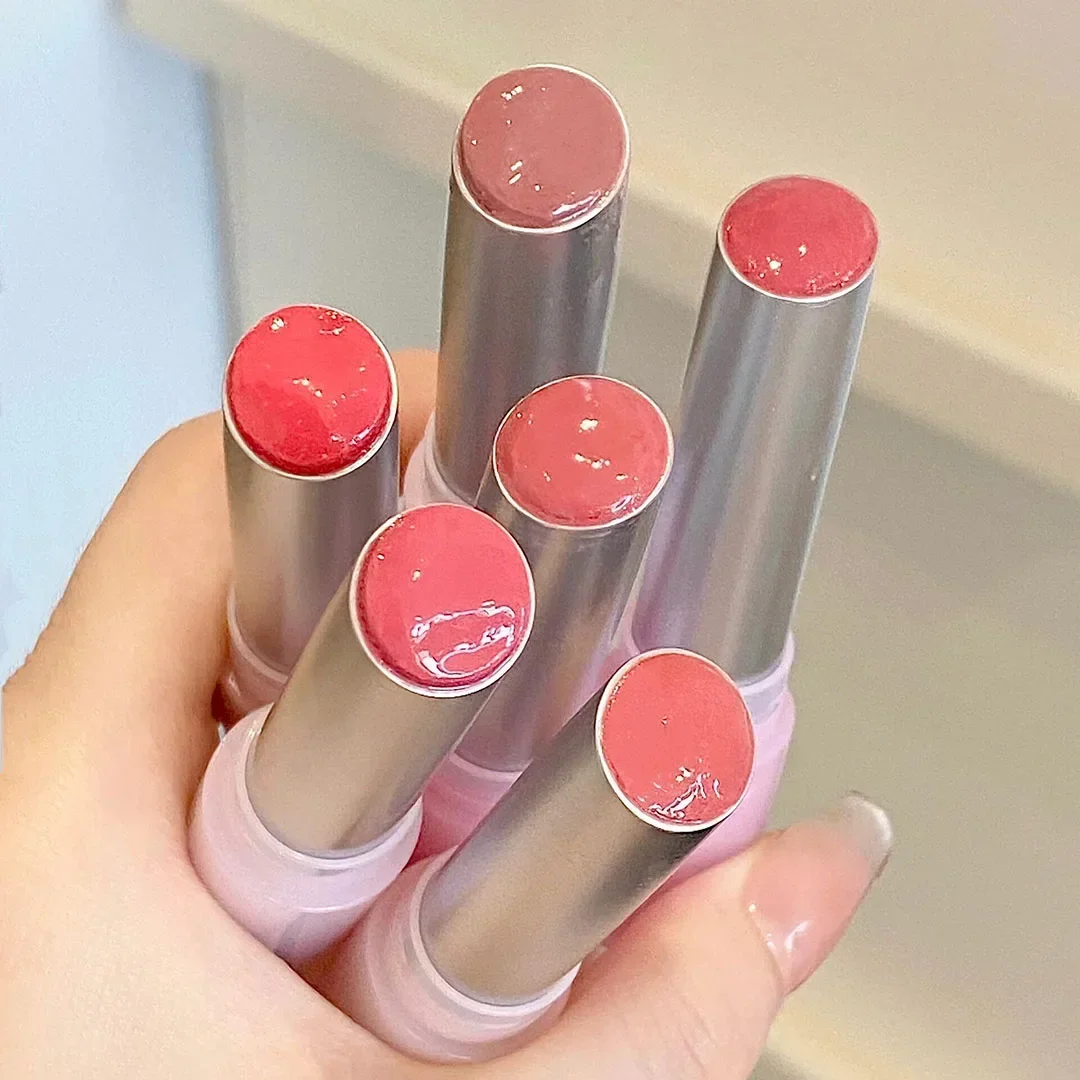 Brillo de labios sólido hidratante de flores, bálsamo labial de gelatina rosa brillante, brillo de espejo, maquillaje no pegajoso caliente