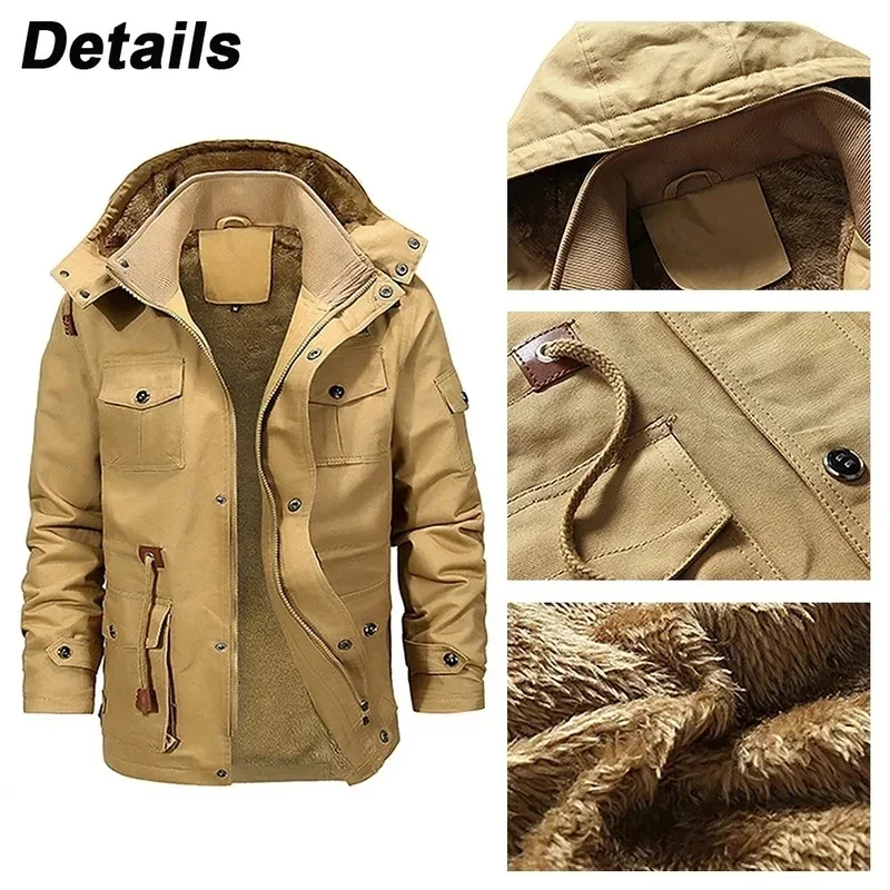 

Autumn/Winter New High Quality Thermal Overcoat Men's Fashion Breathable Multi-pocket Windproof Thick Warm Hooded Jacket