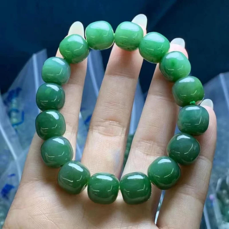 Natural Hetian Jasper , Russian Material, Spinach Green Old-Style , Versatile Bracelet, Loose Beads
