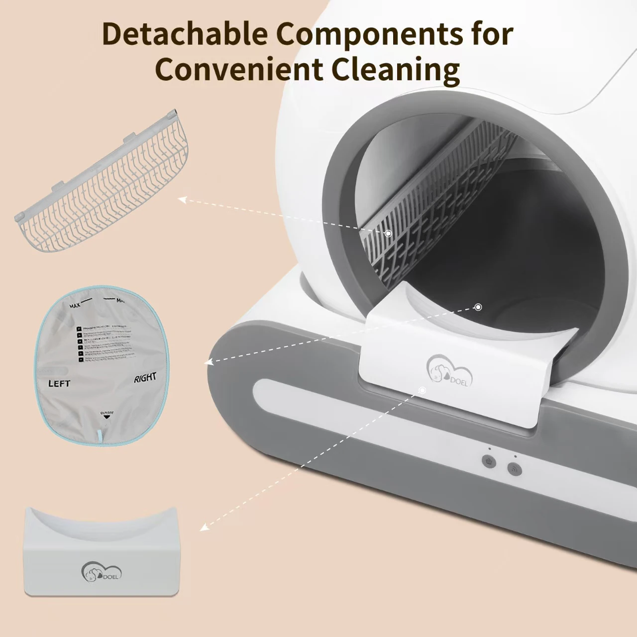DOEL 65L Self-Cleaning Cat Litter Box App Control, ONLY Supports 2.4G WiFi w/Litter Mat&Trash Bags, Fit for Tofu & Mixed Litter image 7