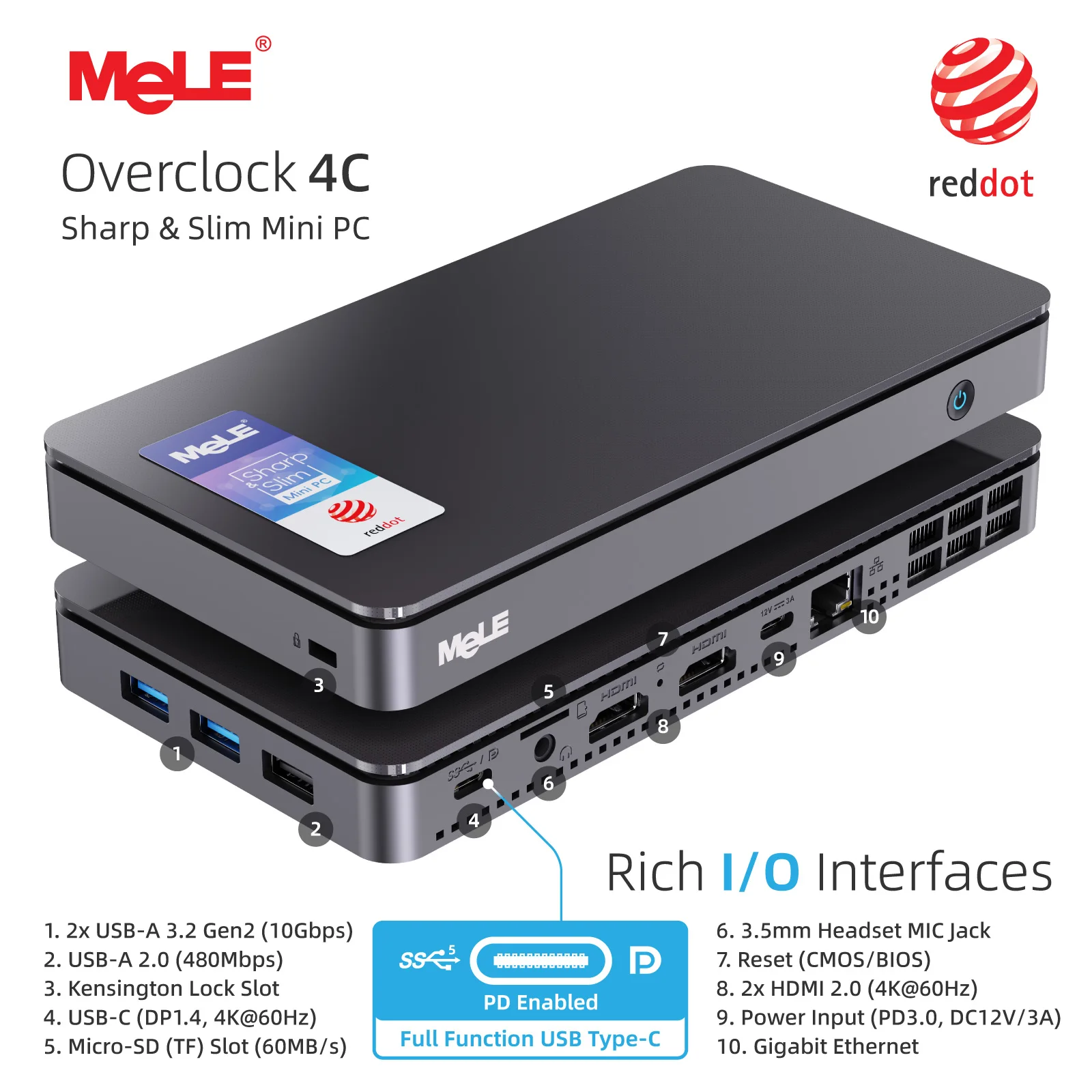 MeLE Reddot Winner Mini PC N100 I3-N300 16GB 32GB 512GB Mini Desktop Computer, USB-C on Office Education Home Overclock4C