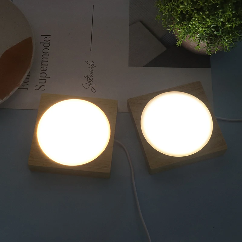 Imagem -03 - Madeira Led Light Rotating Display Stand Square Wood Light Base Suporte da Lâmpada Ornamento Colorido Bases Noturnas 10x10cm