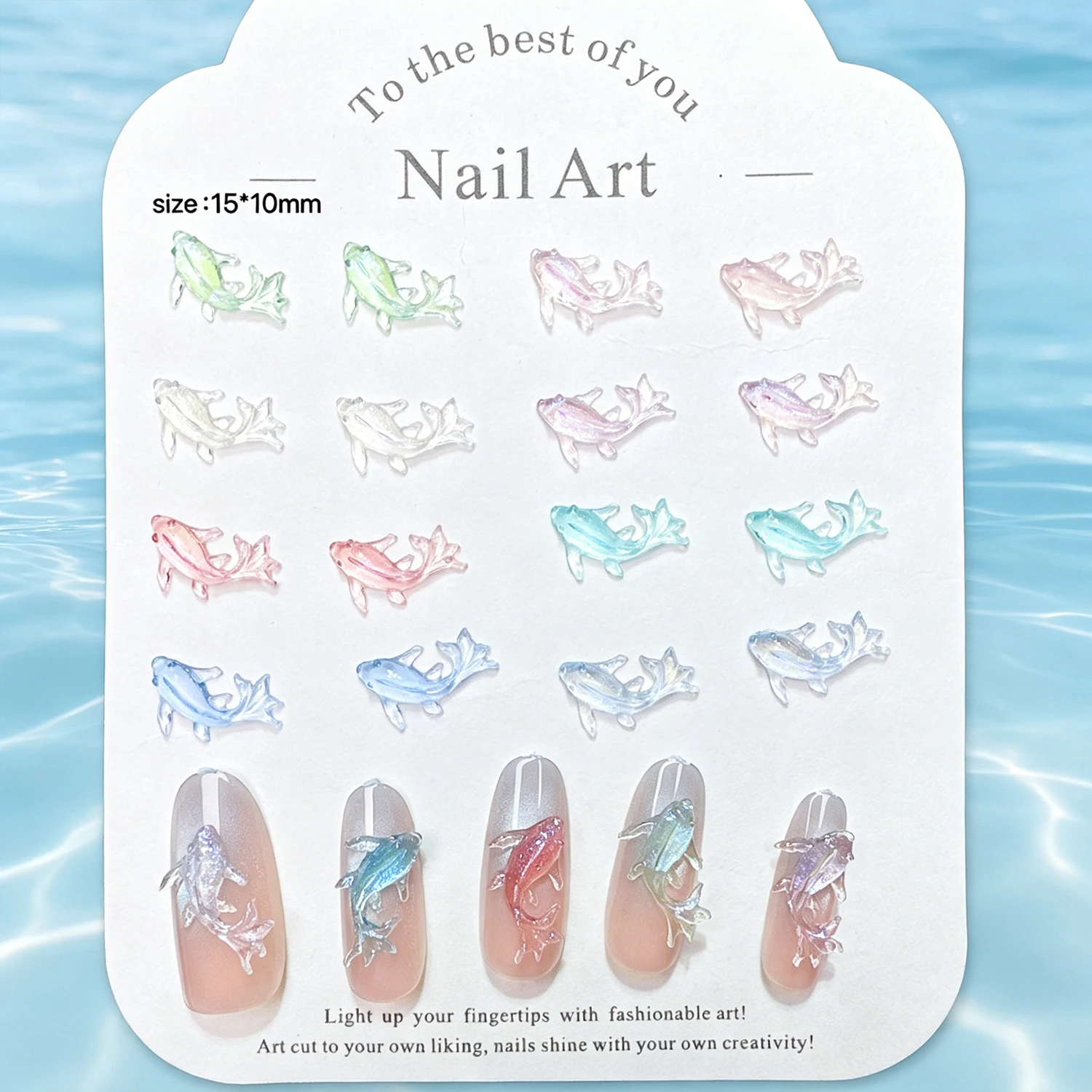 50pcs Mixed Color 3D Koi Fish Resin Nail Art Charms Cute Transparent Glitter Goldfish Nail Decorations Summer DIY Nail Art Suppl view 4