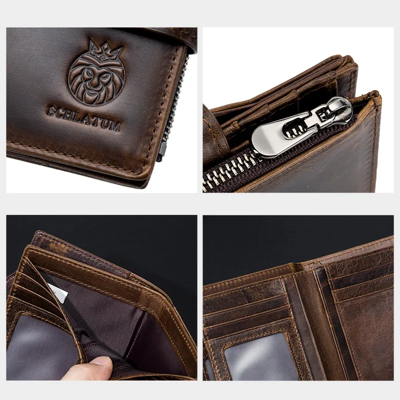 Top layer cofskin RFID anti-theft brush real leather wallet retro men's short vertical buckle wallet