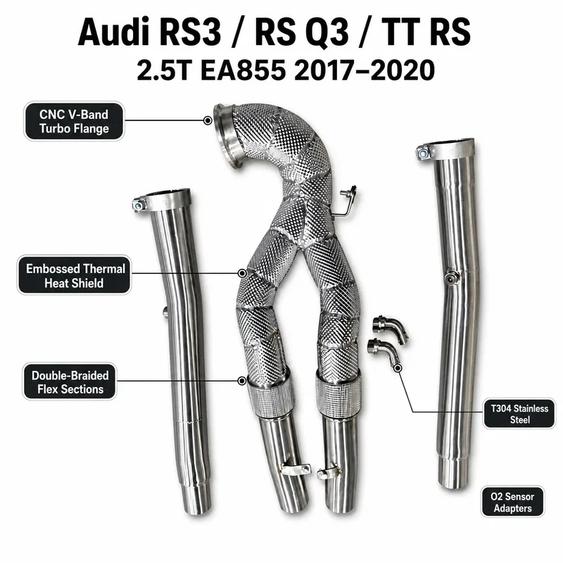 High Flow Exhaust Downpipe for Audi RSQ3 2025 2.5T RHD Quattro 304 Stainless Steel Tuning Deep Sound Racing Boost
