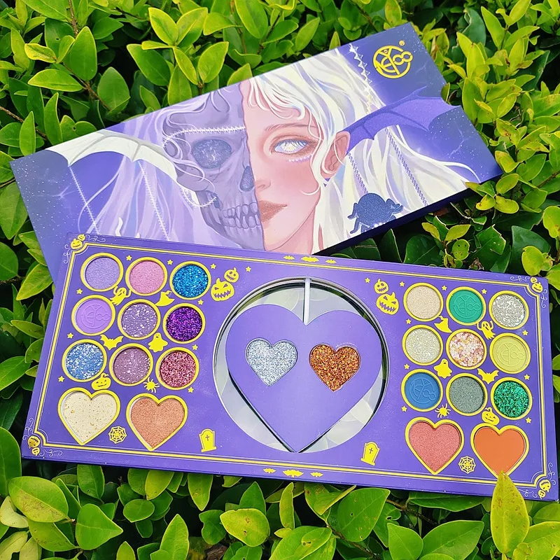 46 colori Halloween Spinning Heart Design Matte Eyeshadow Palette Glitter Eye Shadow Blush Pigment trucco professionale per il viso