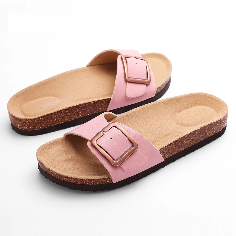 

Comwarm Classic Cork Slippers For Women Fashion Gradient Flat Sandals Female Summer Beach Slides With Buckle Cork Clogs Sandals