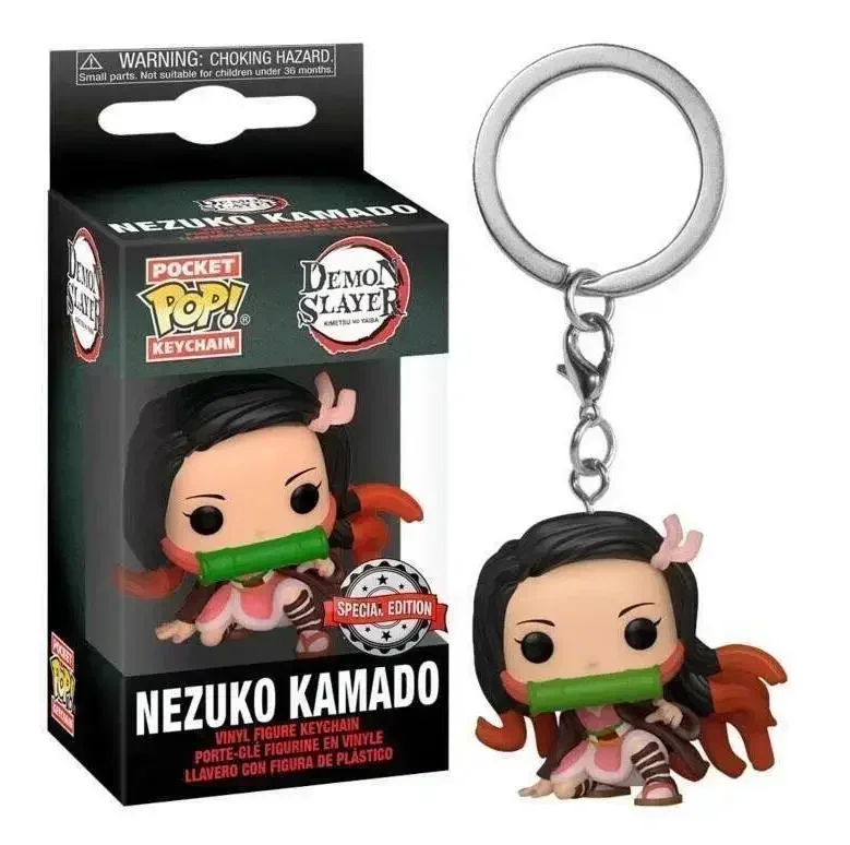 Random One Pocket Keychain Demon Splayer Tanjiro Kamaro Nezuko Kamado Zenitsu Agatsuma Inosuke Hashibira POP Toy Gift Keyring