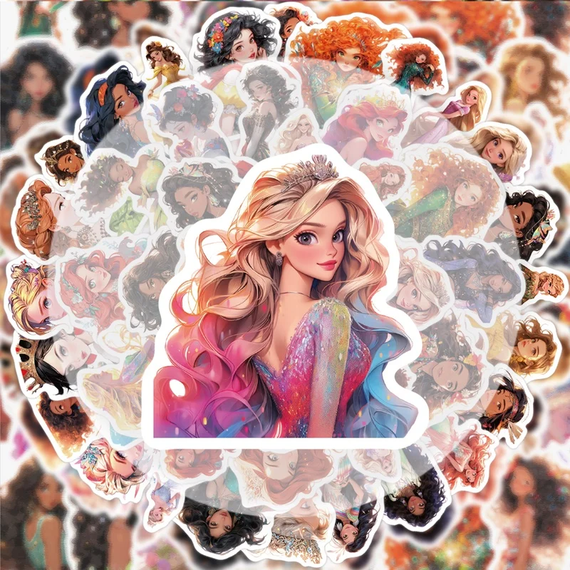 50 Princess Stickers, Vibrant Sticker Decals, Multiple Styles Without Duplication, Suitable for Water Bottles, Laptops, Suitcases, Skateboards, Guitars, Party Decorations