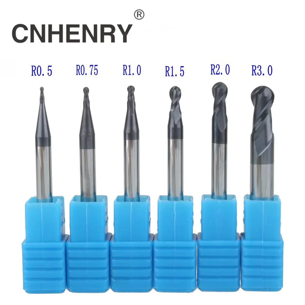 6 ชิ้น/เซ็ต R0.5 R0.75 R1 R1.5 R2 R3 จริง HRC45 สําหรับ 2 ขลุ่ยปลายจมูกเครื่องตัด CNC Router Bits ชุด