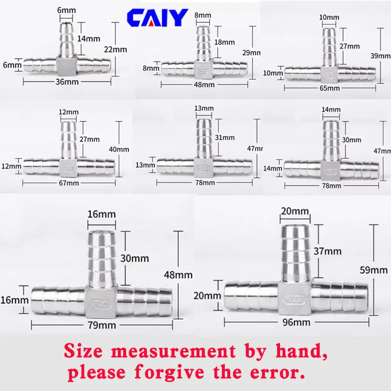 6 8 10 12 16 20 32mm T Type Y Type Tee 304 Stainless Steel Barb Pipe Fitting 2 3 4-Way Water Gas Hose Connector Barbed Adapter