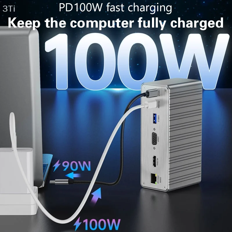 13 في 1 محطة إرساء متعددة المنافذ مهايئ توزيع USB نوع C إلى 1000 متر RJ45 SD/TF VGA PD100W لأجهزة الكمبيوتر المحمول ماك بوك باد هواوي PC