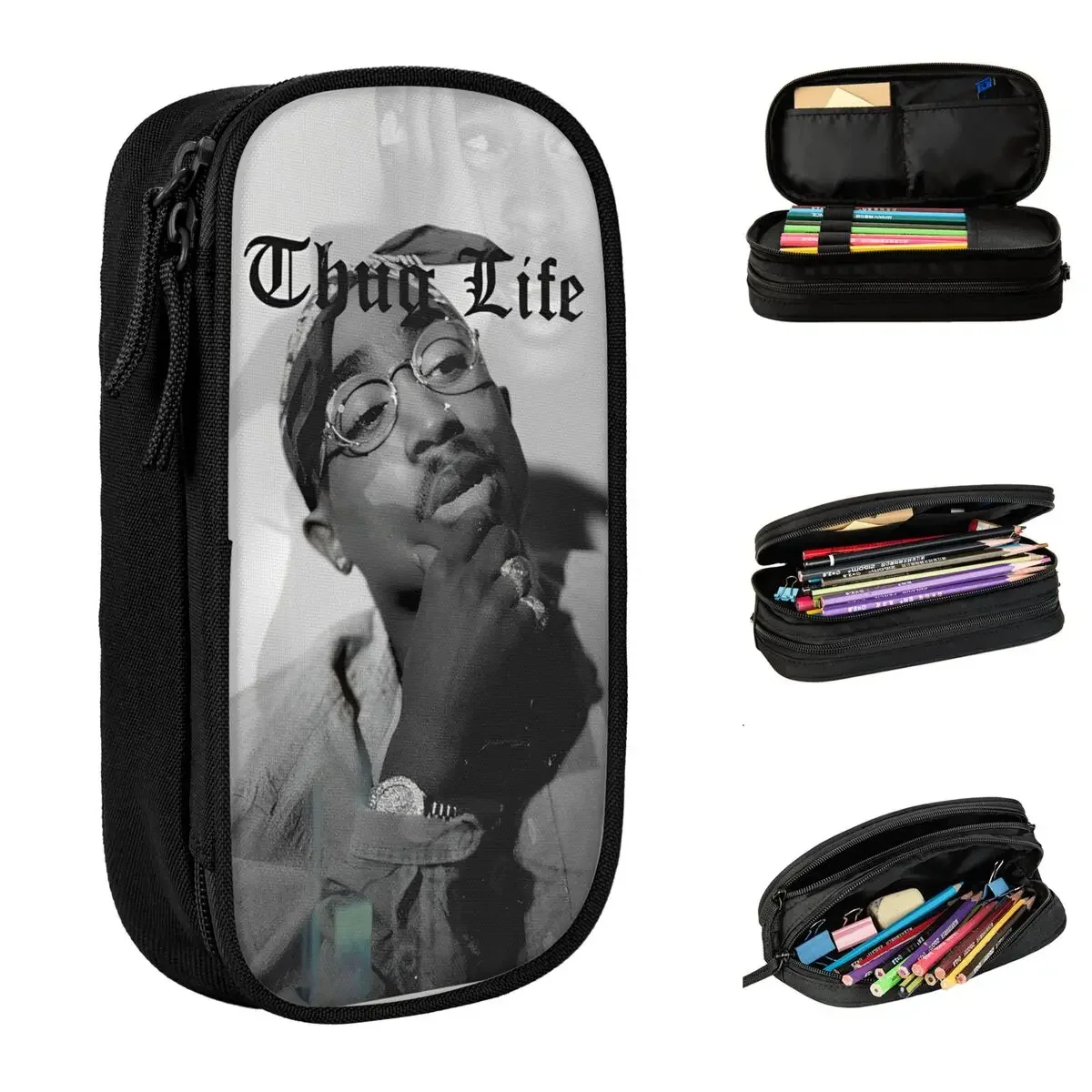 

Fun Tupacs Pencil Cases Retro Rapper Pencilcases Pen Box for Student Big Capacity Bag School Supplies Gifts Stationery
