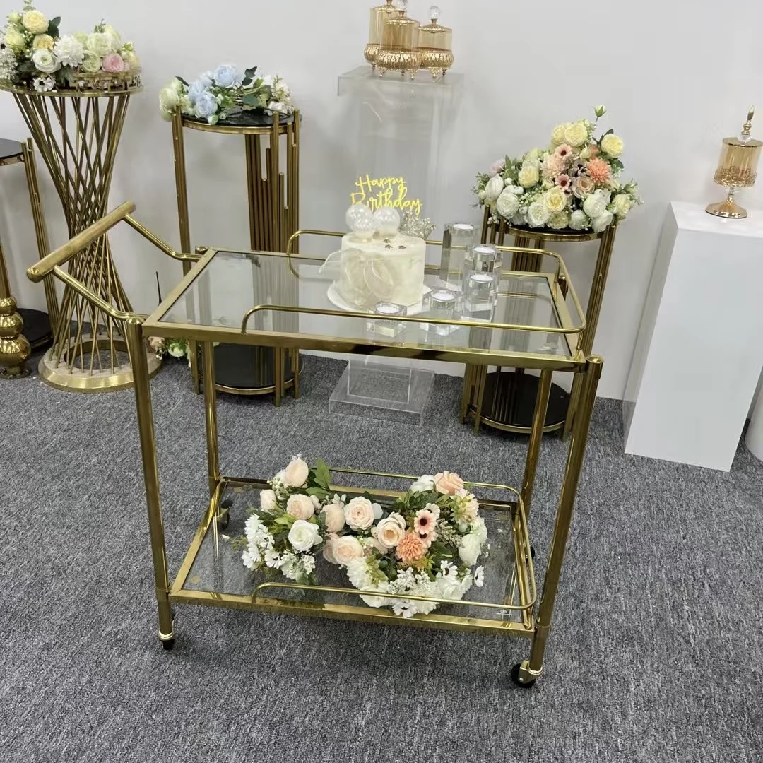 KTV Clubs Stainless Steel Bar Cart Hotel Mobile Serving Trolley with Storage Rack 3-Tier Food Beverage Serving Cart with Wheels