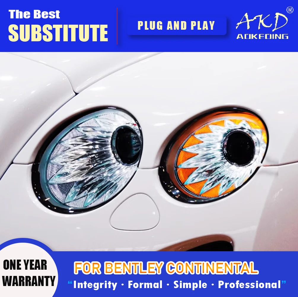 AKD Head Lamp for Bentley Continental LED Headlight 2004-2013 Headlights DRL Turn Signal High Beam Angel Eye Projector Lens