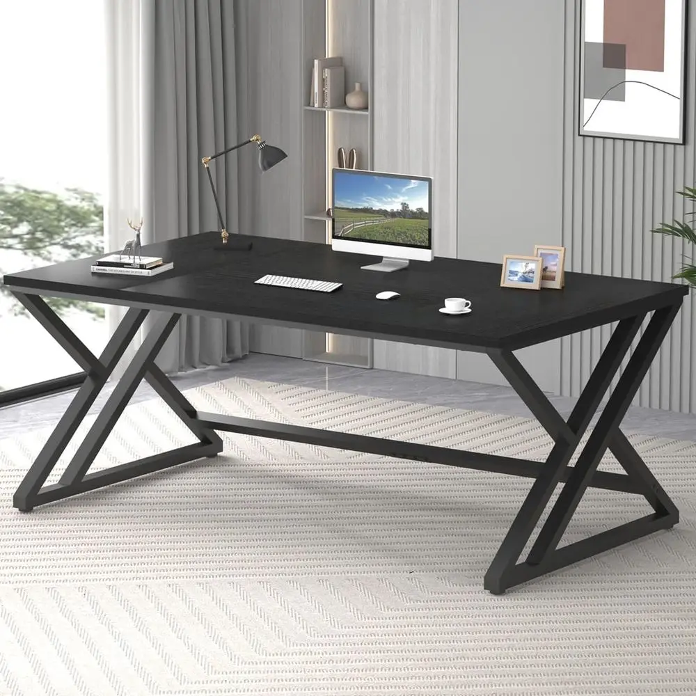 

Large 70.8 Industrial Style PC Desk for Home Office, Gaming, and Writing with Storage for 2 People
